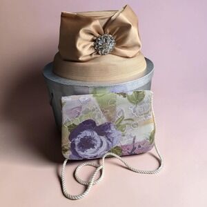 Whittall & Shon Gold Straw Hat Purse Set NWT Rhinestone Kentucky Derby Lady 2pc